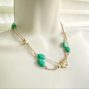 Silver Tone Faux Turqoise Boho Peace Signs Necklace